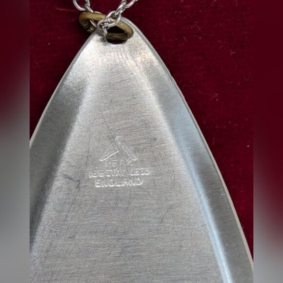 Vintage Modernist Stainless Steel Necklace Signed Peak Blue Center Unisex Men "P - Picture 5 of 9